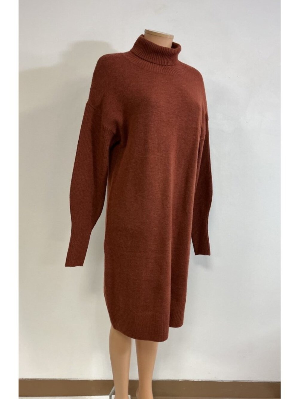 Rust Brown Turtleneck Long Sleeve Knit Sweater Dress Womens Large New